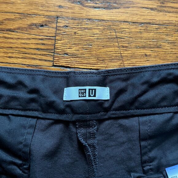 Uniqlo U Wide Straight Leg Trousers Pants Men's 32 Black Cotton Chinos Casual - Picture 3 of 9